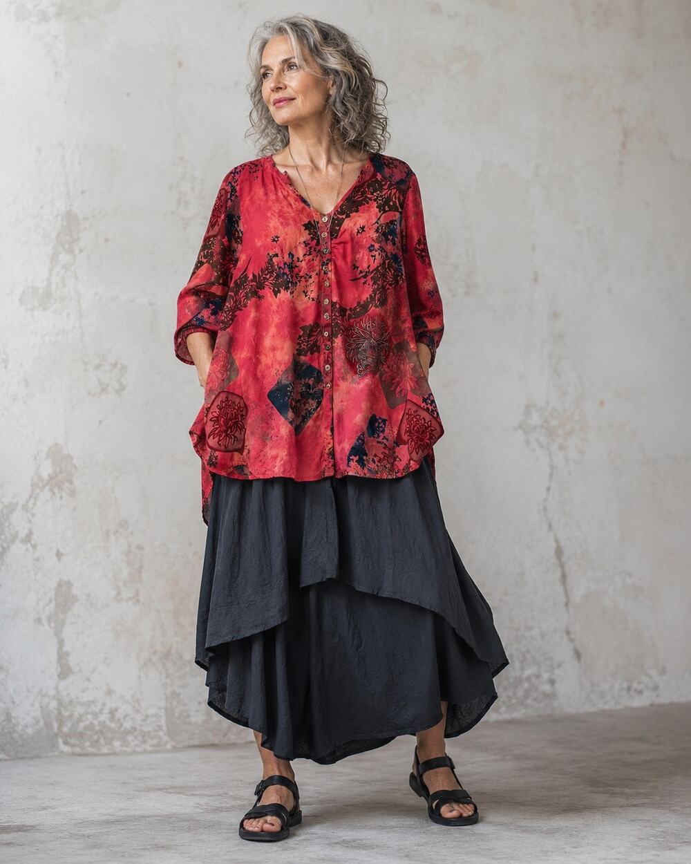 Citron Santa Monica 100% Silk Art To Wear Printed Women’s Tunic Top Size Large
